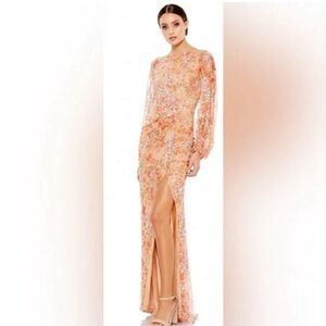 Mac Duggal Floral Print Sequins Puff Gown Size 10